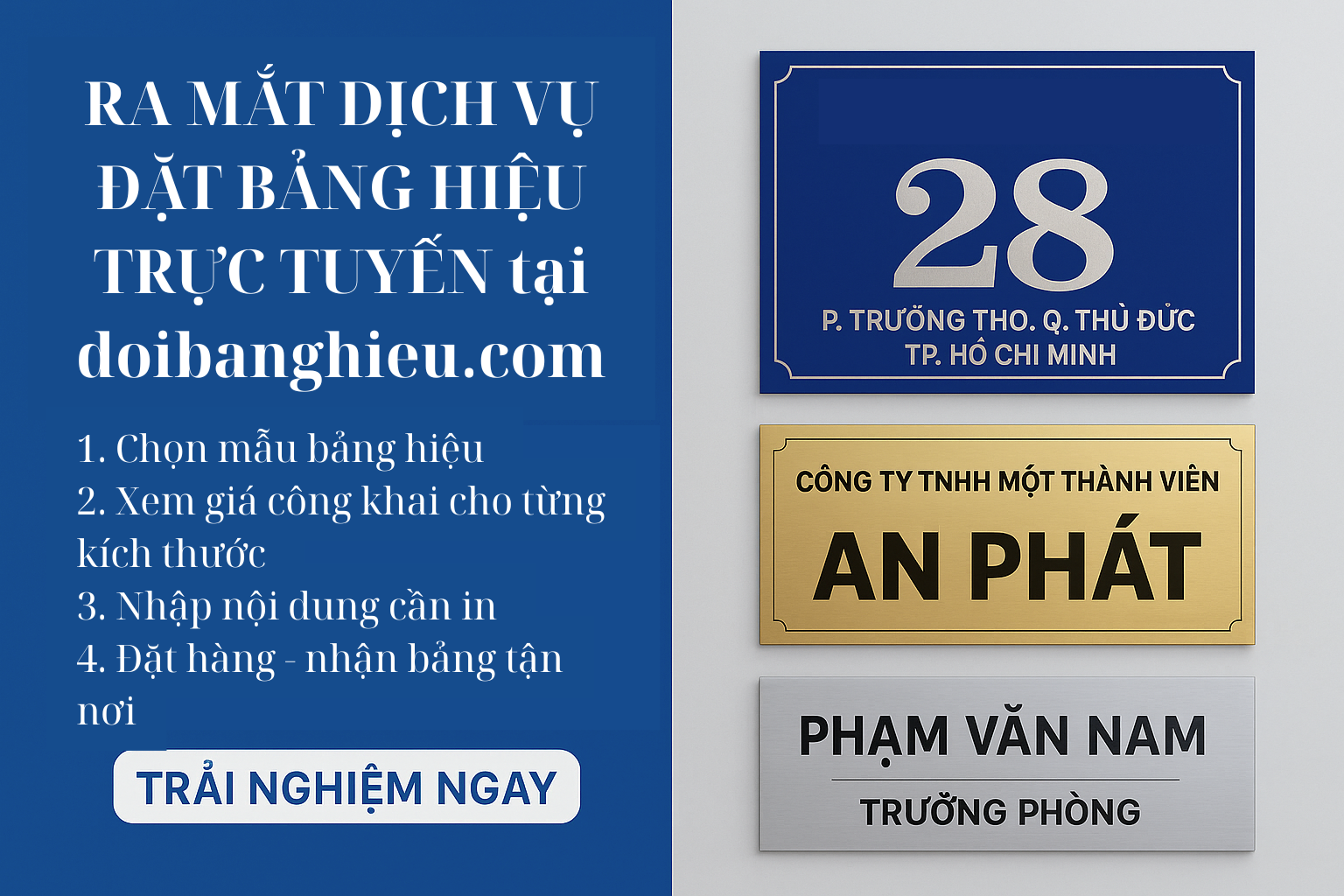 Đặt bảng hiệu công ty, bảng số nhà, bảng chức danh online | doibanghieu.com